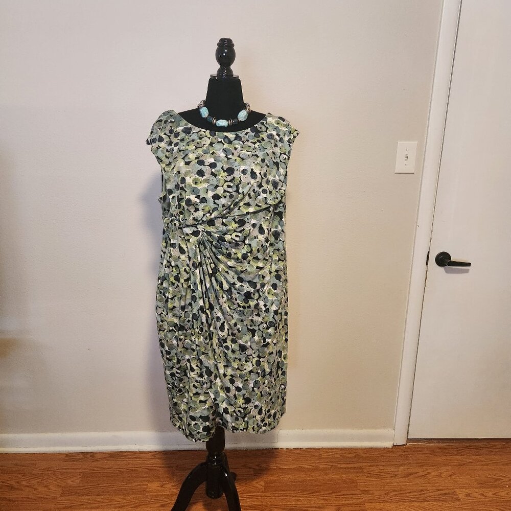 Connected Woman Ruched Polka Dot Dress Plus Size 24W Green Black White
